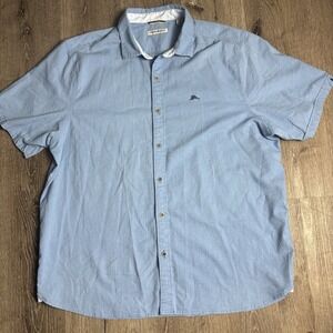 Tommy Bahama Button Up Shirt Mens XXL Blue  SS Seersucker Marlin Cotton Blend